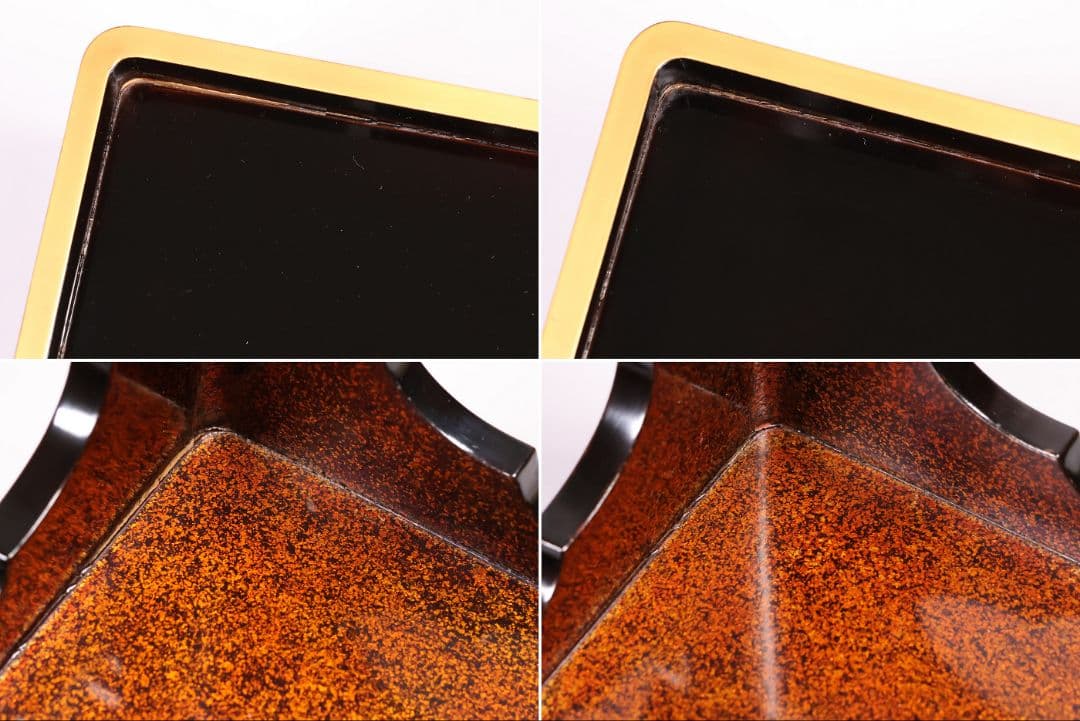 【MB208】輪島塗 家紋金蒔絵 五段重箱 台付 剣片喰花唐草 黒塗梨地 天然木