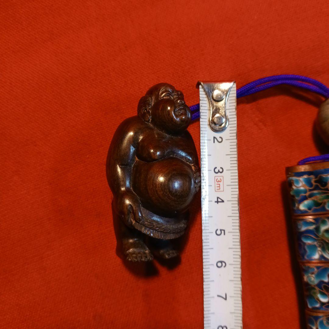 印籠　銅線有線七宝　根付け　緒締め玉付き　古物