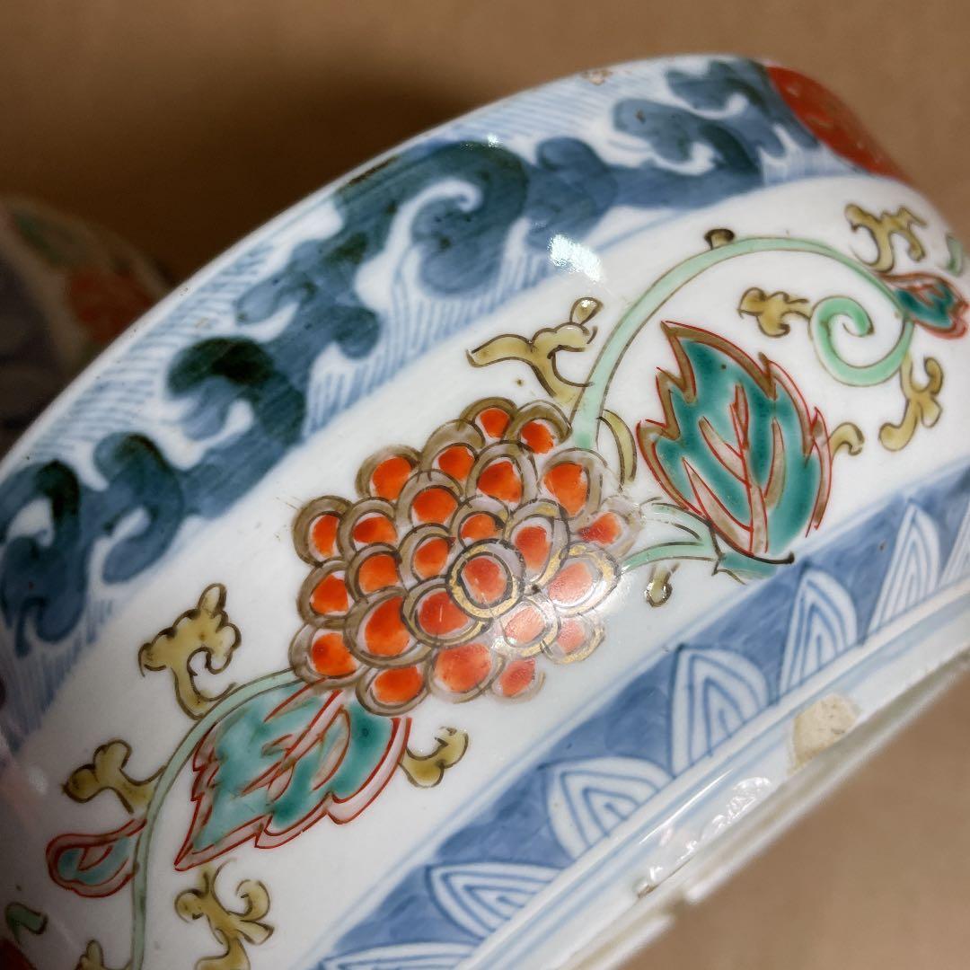 鉢2点　【m142 二重高台　伊万里　骨董　レトロ　深鉢　呉須色絵　染付】