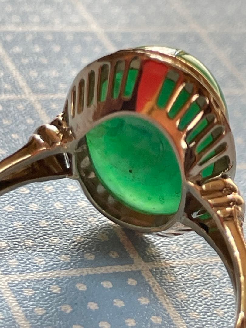 古いリング【m ヴィンテージ　アンティーク　レトロ　K18 翡翠？　ヒスイ？】