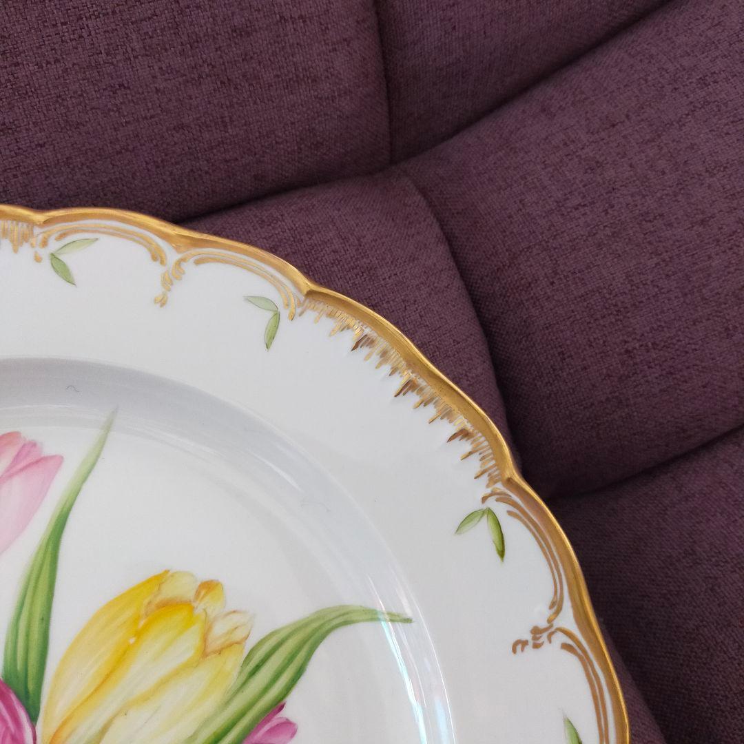 KPM　ベルリン　チューリップ　手描き?　金彩　アンティーク　プレート　皿