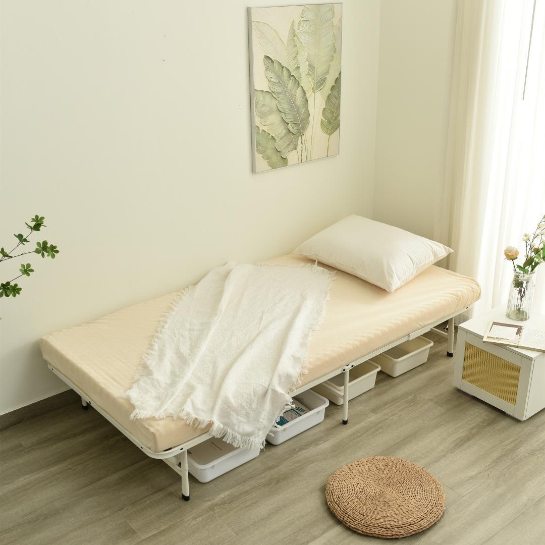 【マットレス付き】パイプベッド 折りたたみベッド シングル 組立簡単 ベッド収納