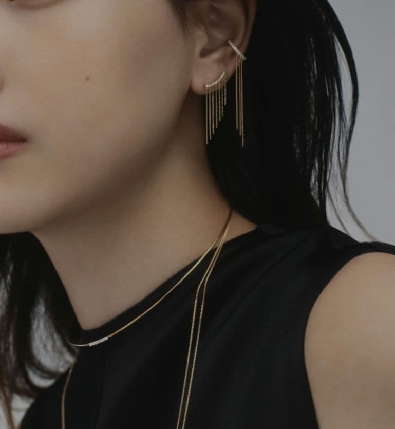 AHKAH K18YG シャンデリアチェーン フリンジ ダイヤ ピアス