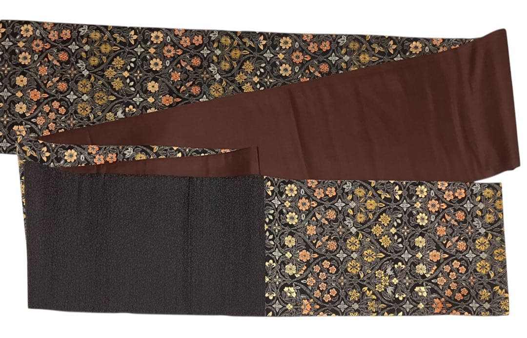 本草木柿渋染 伝統工芸士福本久人 袋帯 六通柄 正絹 花唐草 未使用 イ6371