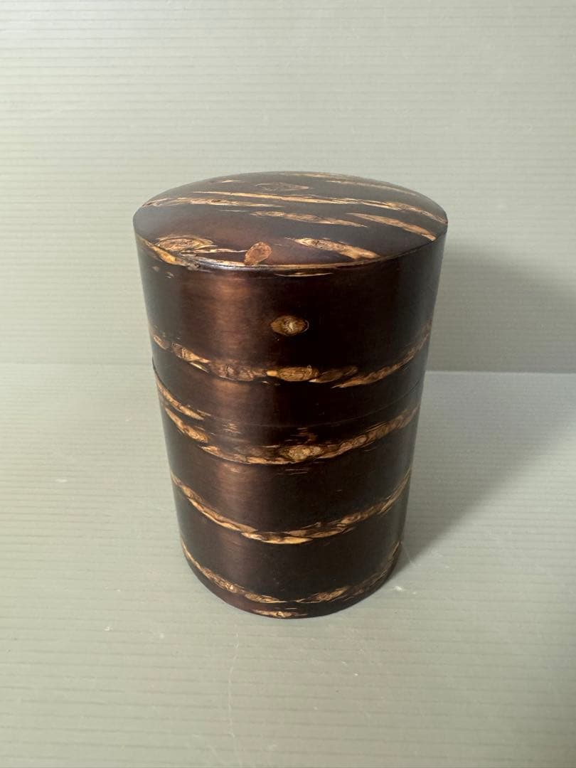 2354 桜皮細工　樺細工　蓋型小物入れ3客　茶入1客