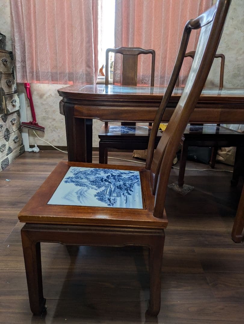 【沖縄・離島除く】有田焼、ダイニングテーブルセット、『染付山水絵陶板』神右衛門窯