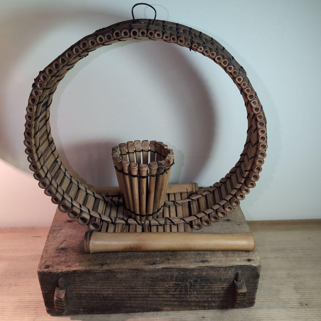 竹製装飾品 円形フレームと花生け　竹細工　竹工芸品