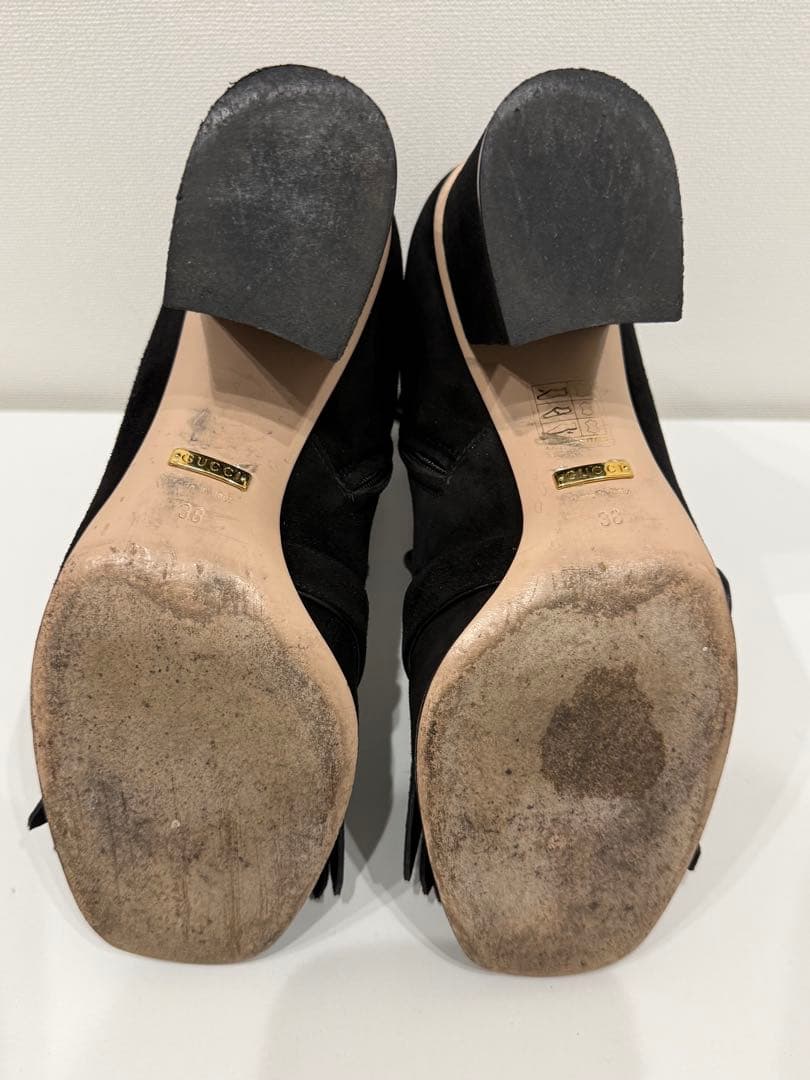 グッチ　ショートブーツ マーモント スエード フリンジ　ブラック サイズ38