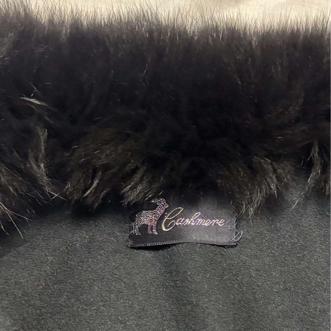 カシミヤケープマント フォックストリミング ロング丈 ブラック レディース