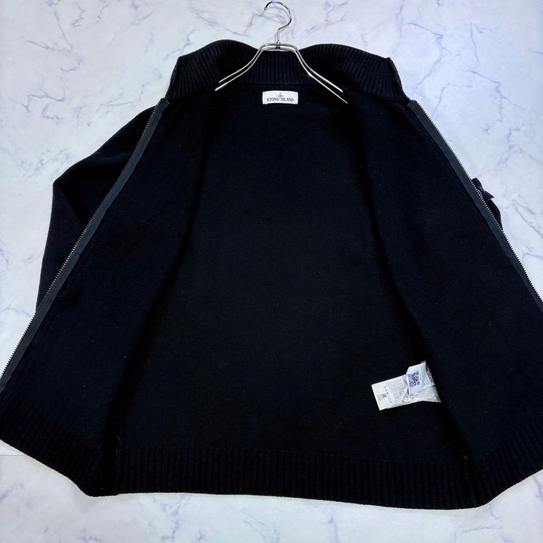 美品 ストーンアイランド 肩バッジ付 ニットブルゾン カーディガン XL 黒