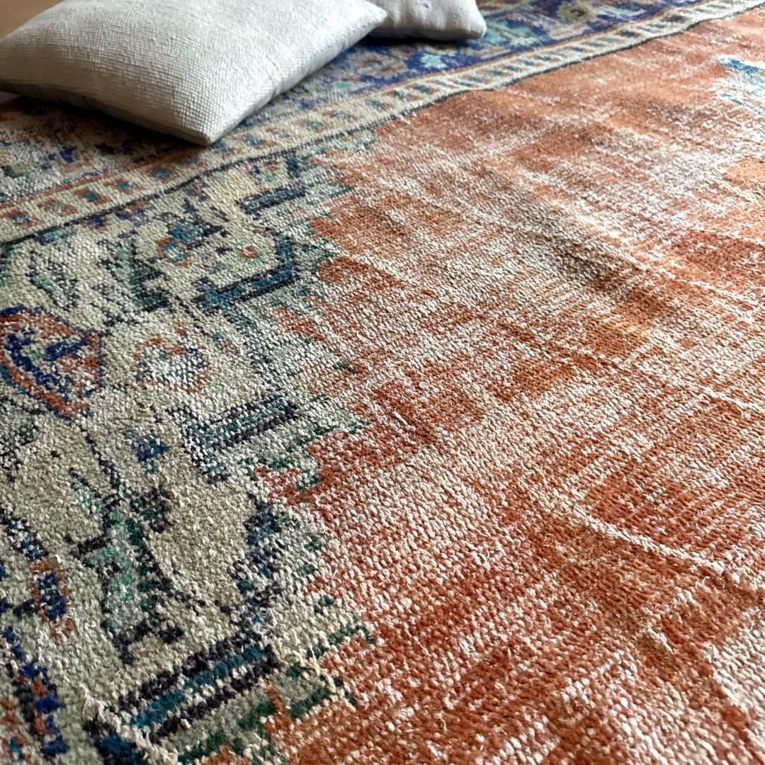 大判162×227 夕焼けオレンジ　貴重　メダリオン　トルコヴィンテージラグ