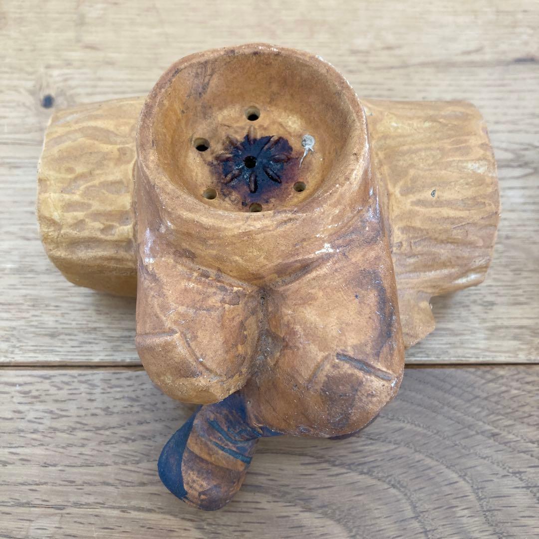 煙出し人形 パイプおじさん 香炉　お香立て　陶器製　置き物　ヴィンテージ