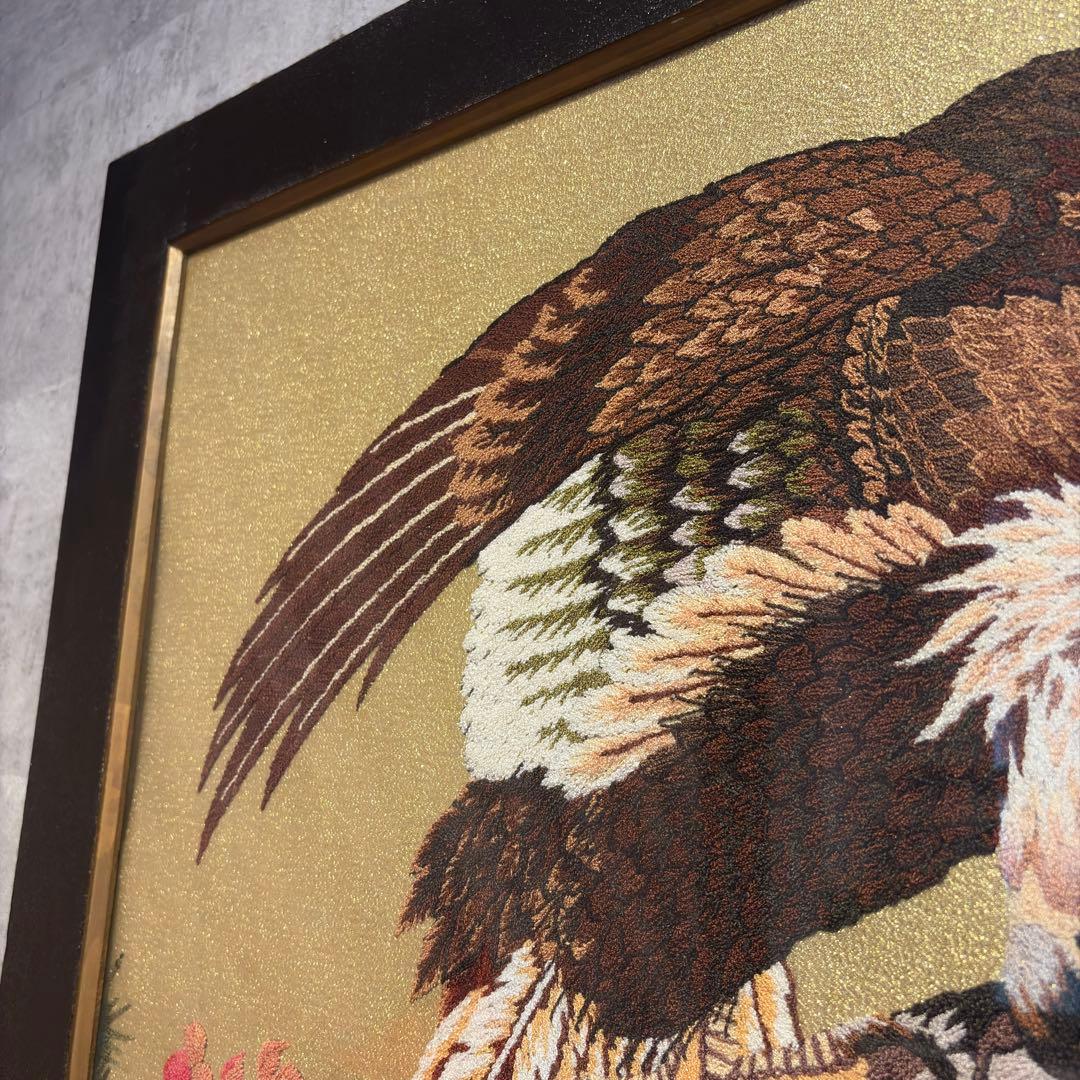 文化刺繍　昭和レトロ 額縁 大型 鷲 イーグル 刺繍画 刺繍アート 鷹 松