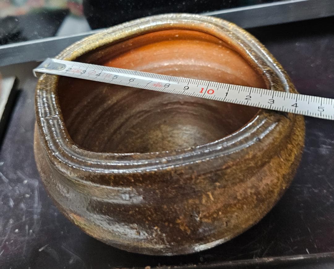 江戸初期 古田織部好み建水 古備前 分銅描判