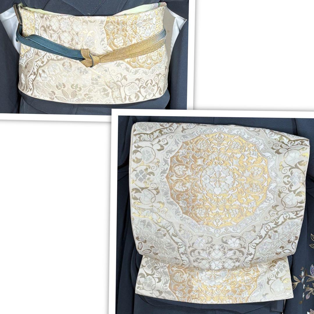 4点フルセット　正絹訪問着　袋帯　帯揚げ　帯締め