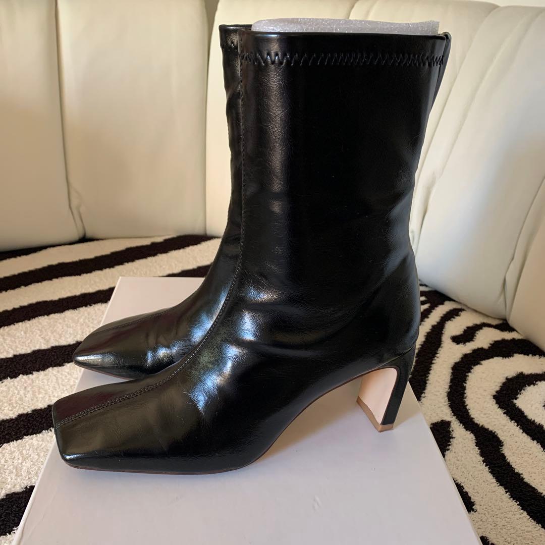 AMERI UND SQUARE TOE SHORT BOOTSブラックLサイズ