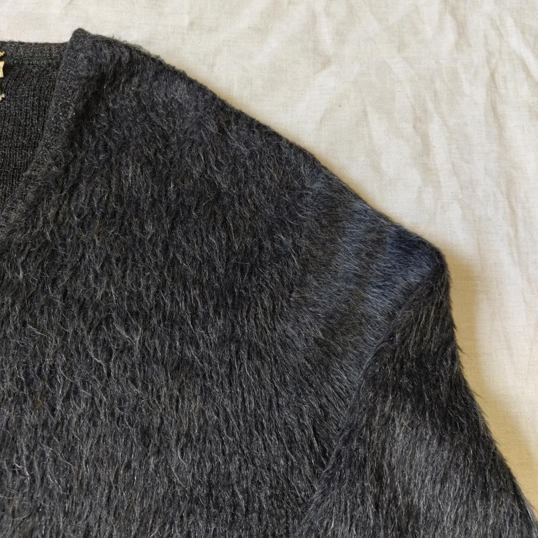 毛足長 60s シャギー モヘアニット Vネック ダークグレー ビッグサイズ L