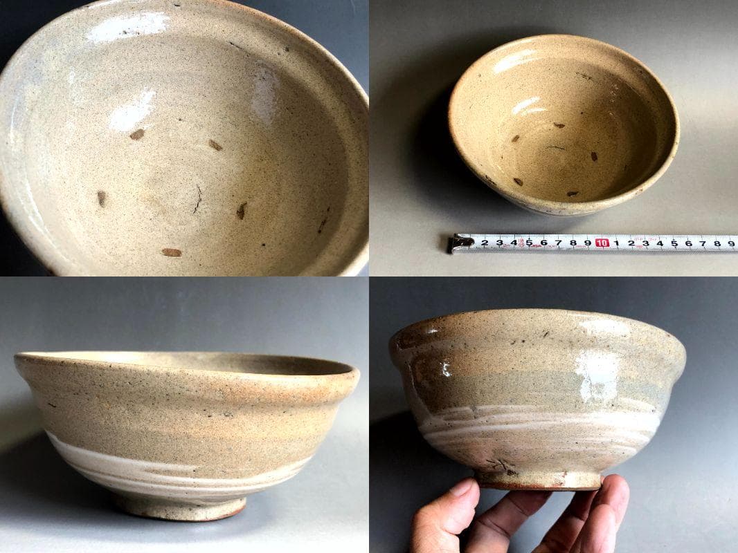 茶碗■刷毛目 平八 自然釉（灰釉系）土の温もりを感じられる古い抹茶碗 時代物■