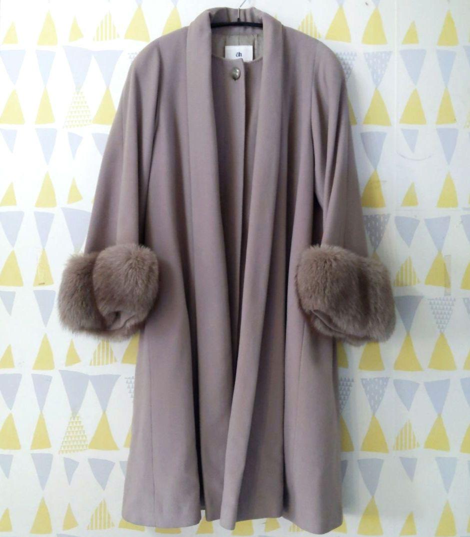 美品 PARIENNE カシミヤコート ウール フォックスファー ベージュ