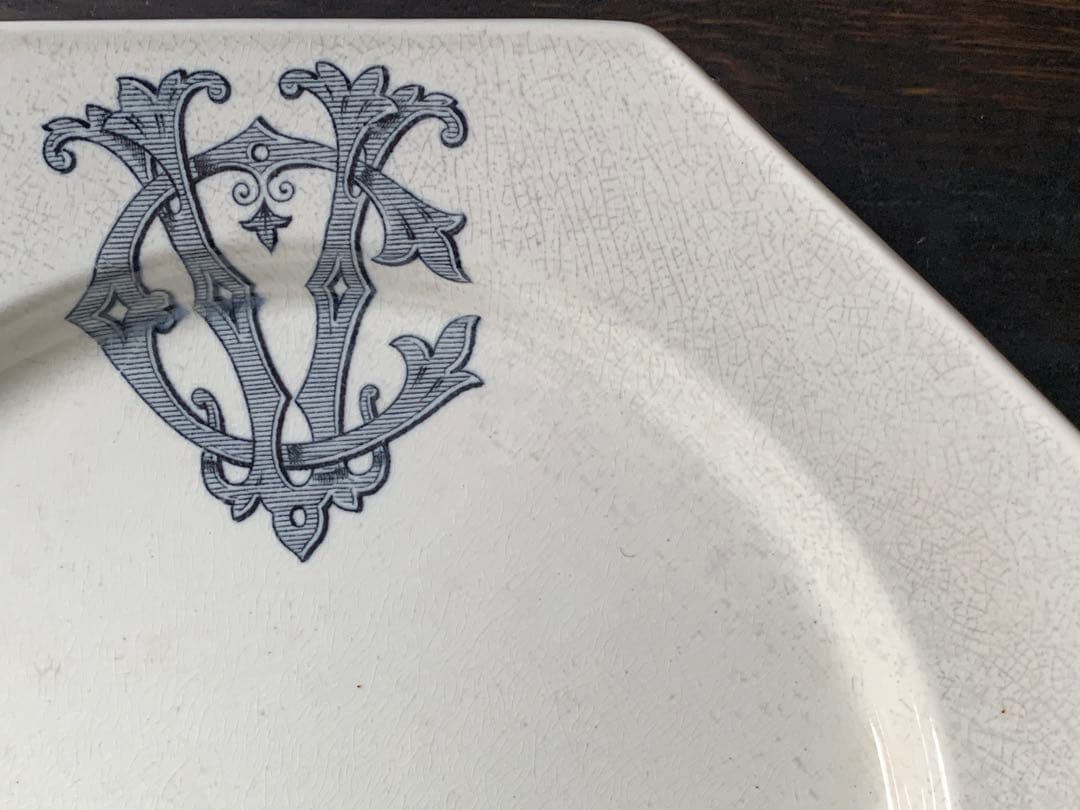 フランス アンティーク オクトゴナルプレート モノグラム