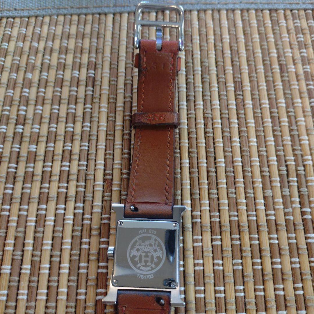【HERMES】Hウォッチオレンジレザー スクエア時計