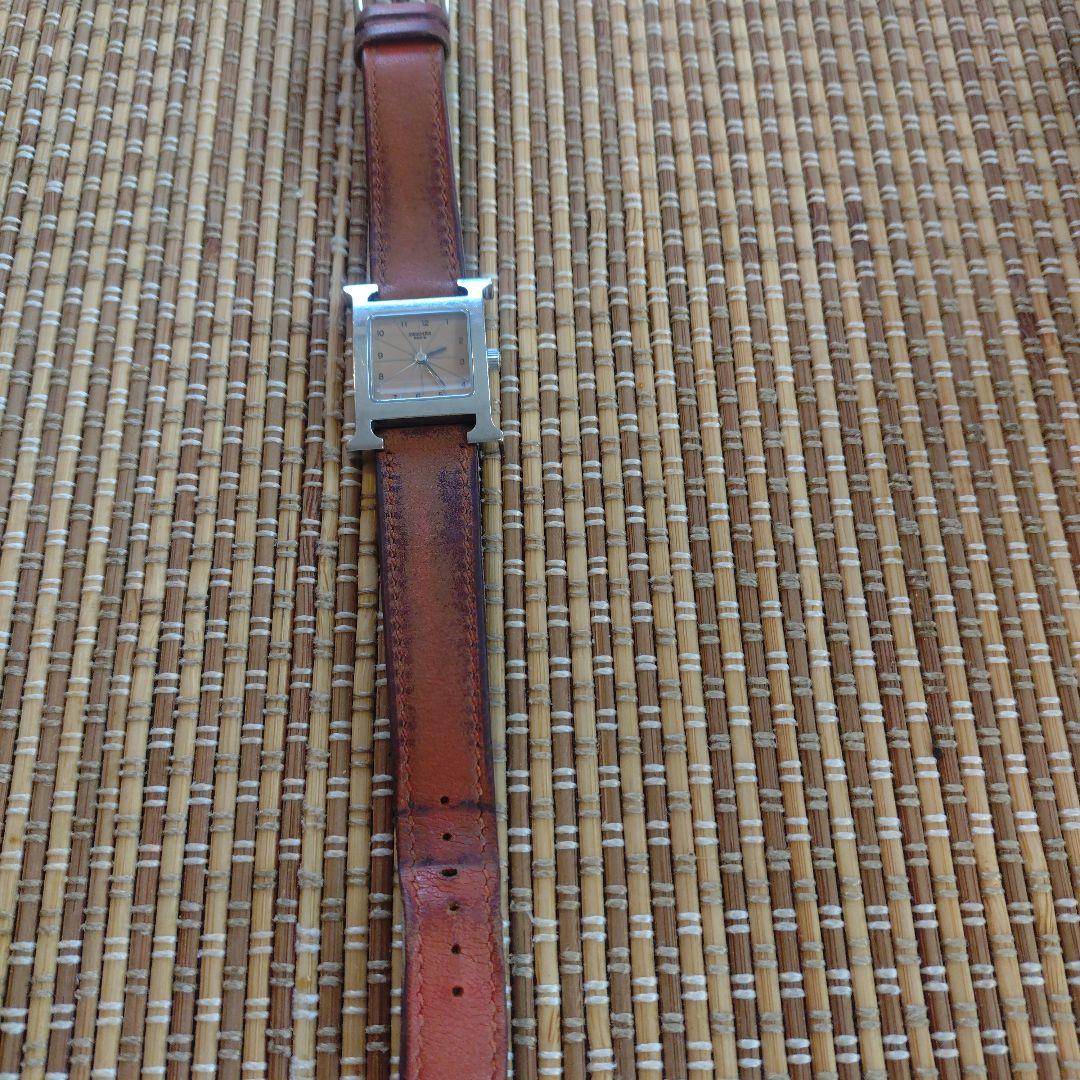 【HERMES】Hウォッチオレンジレザー スクエア時計
