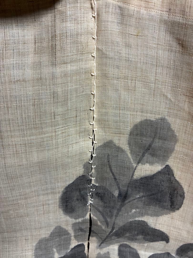 【新品】 麻布 植物の墨絵のれん