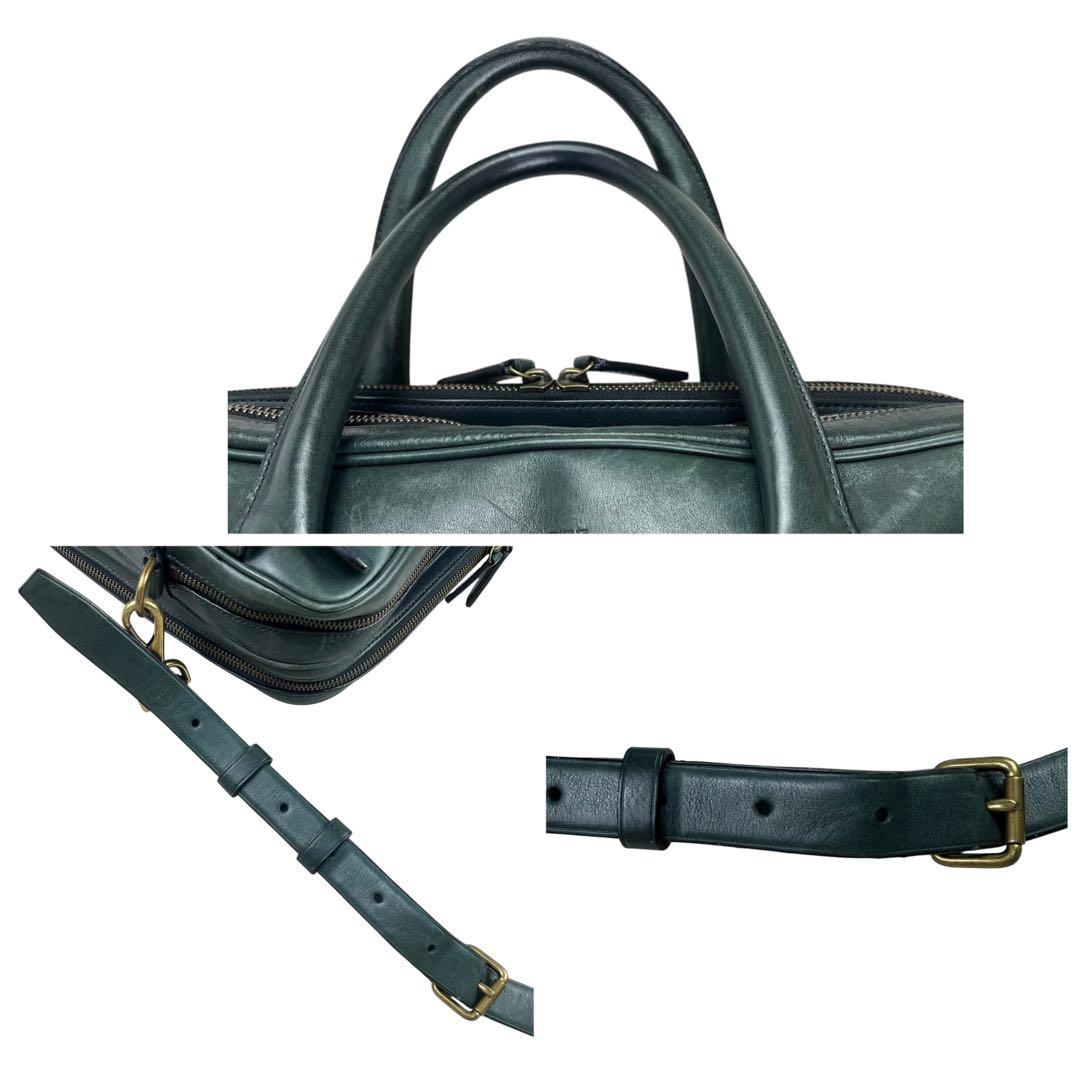 希少カラー コーチ ビジネスバッグ 2way A4収納可 レザー グリーン