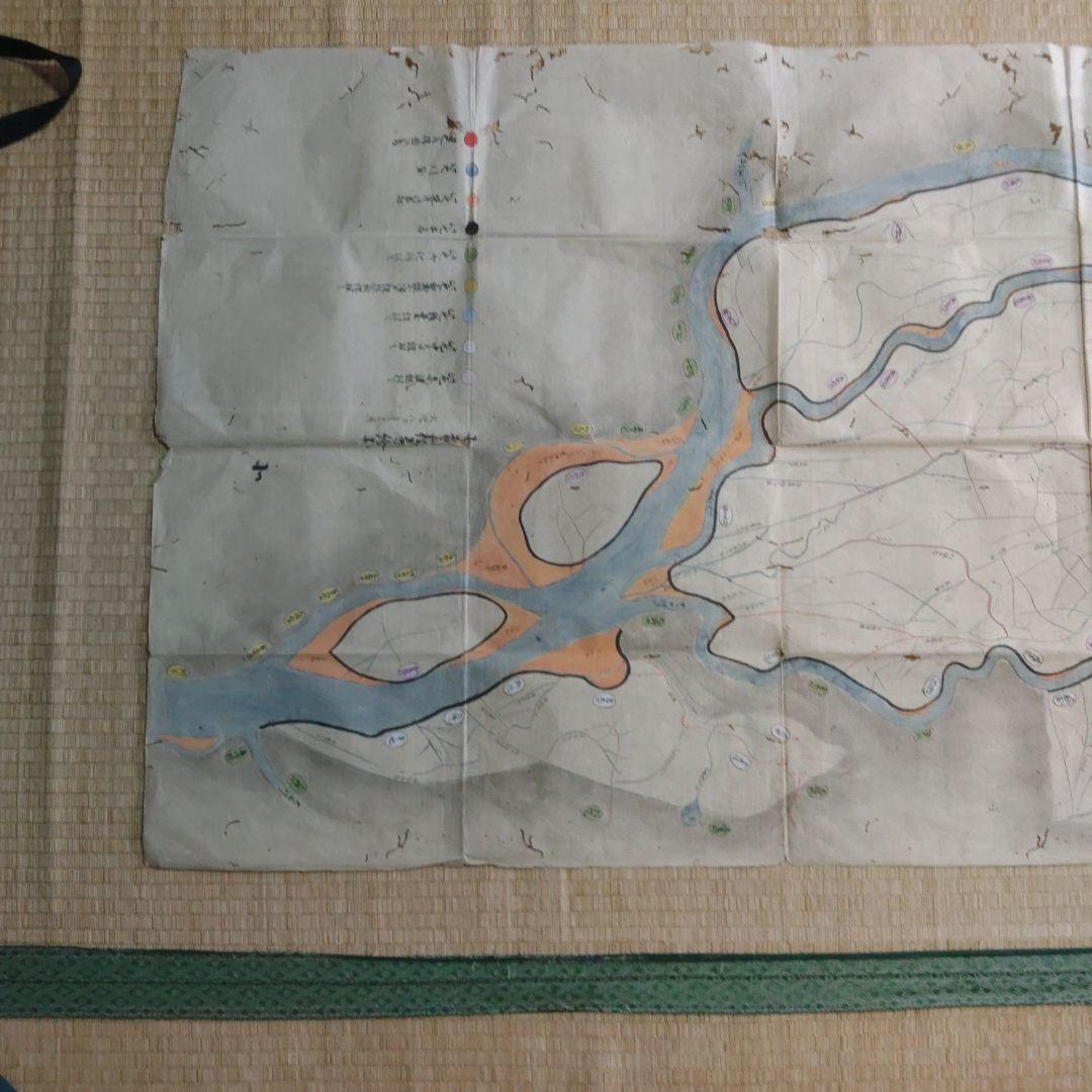 江戸時代　越後味方村白根付近　彩色古地図　和紙裏打　長さ196cm
