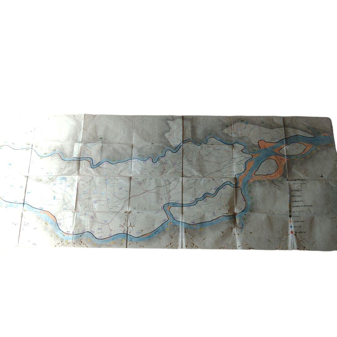江戸時代　越後味方村白根付近　彩色古地図　和紙裏打　長さ196cm