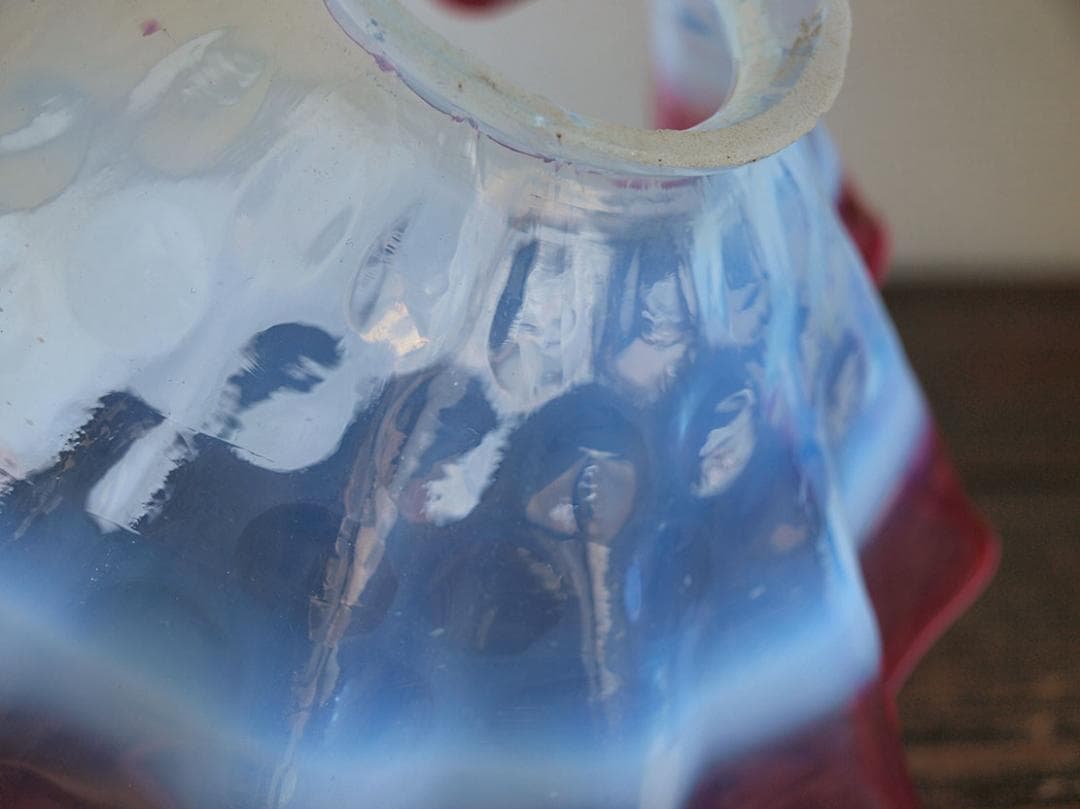 ピンク色オパールガラス フリルガラス ランプシェード電笠オパールセント/K086