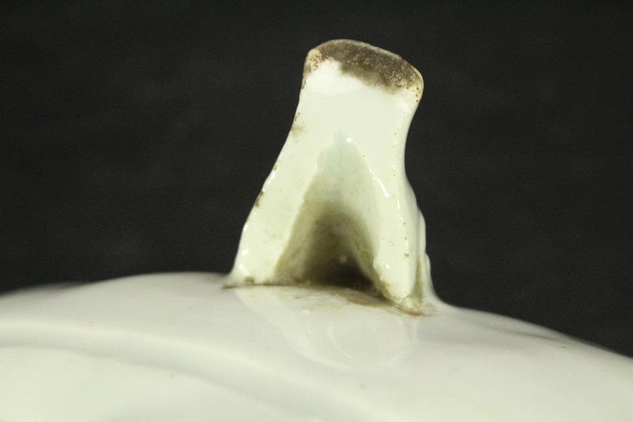 青花 葉形 三足 筆洗 匙付(A887)