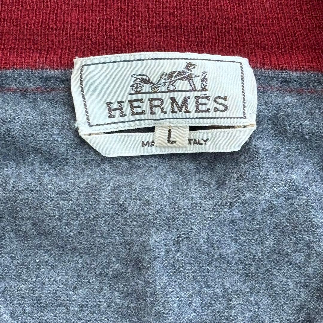 エルメス 未使用級 カシミヤ100% Vネック セーター ニット グレー L