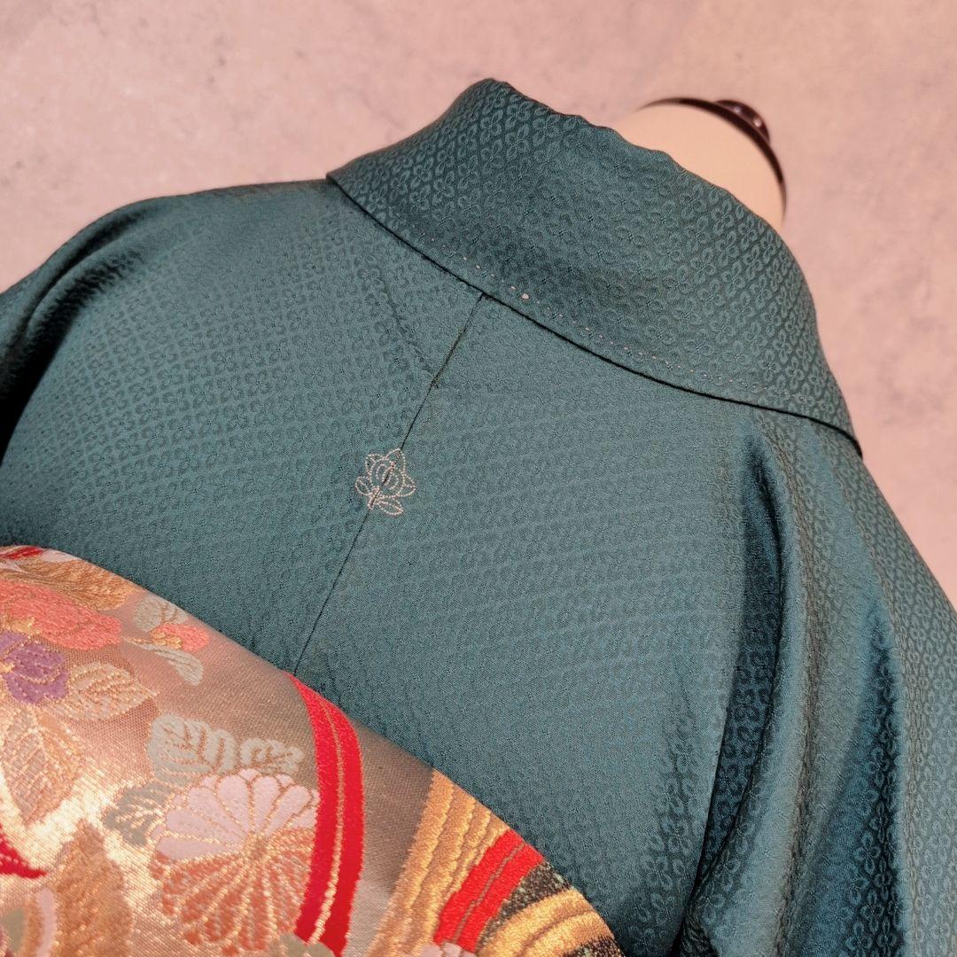 色無地＋長襦袢　着物　フルセット　正絹　比翼仕立て　青緑　O1