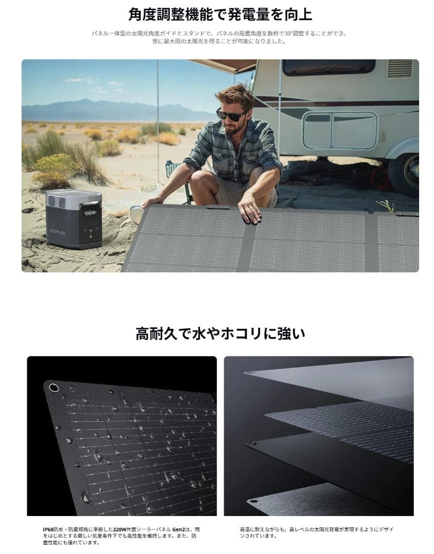 EcoFlow 220W片面ソーラーパネルGen2 太陽光発電 25%高変換効率