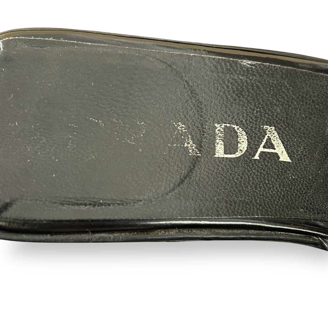 PRADA パテントレザー　ロゴ型押し　ハイヒール　サンダル　黒　22cm相当