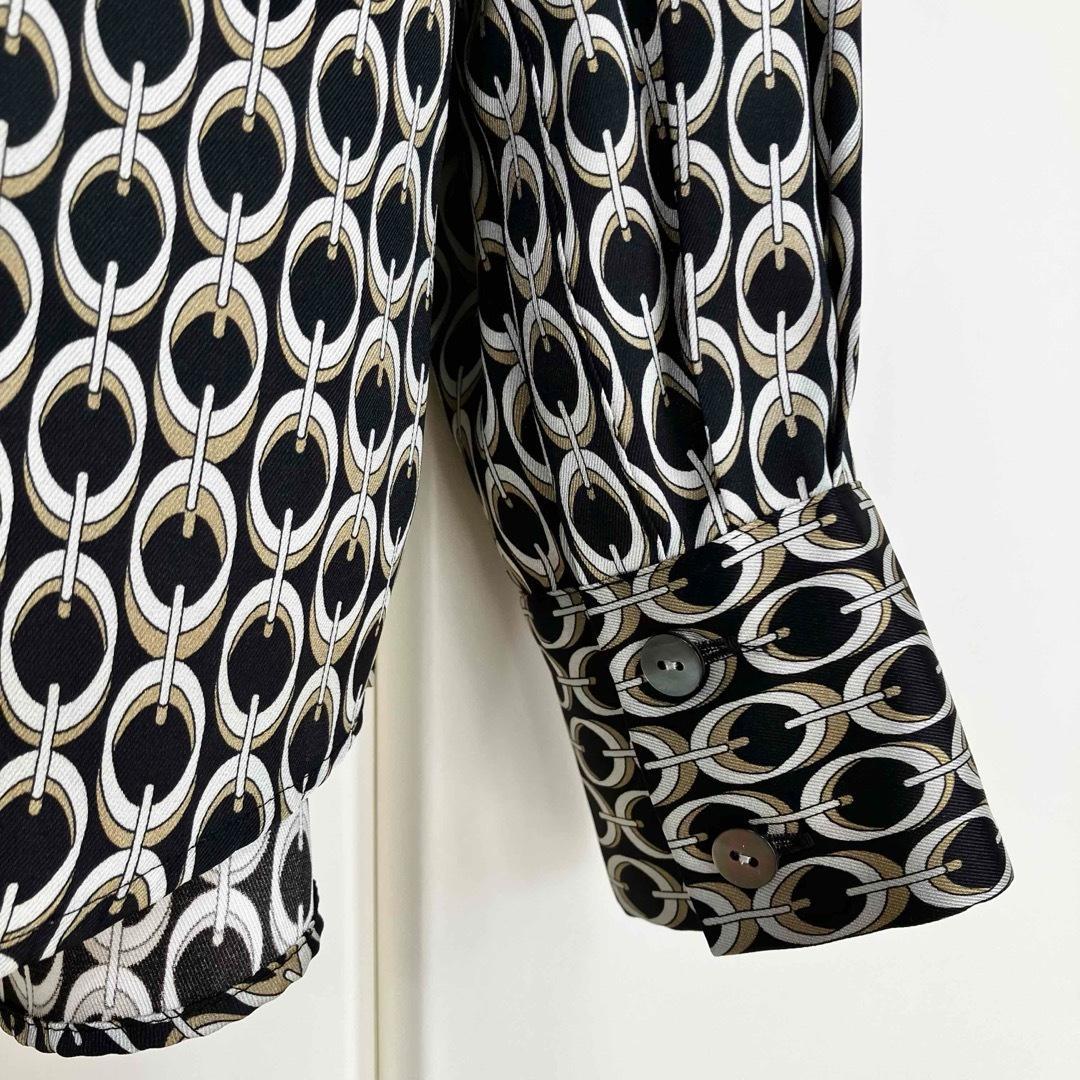 アルアバイル モダンチェーンプリント配色シャツ ブラック