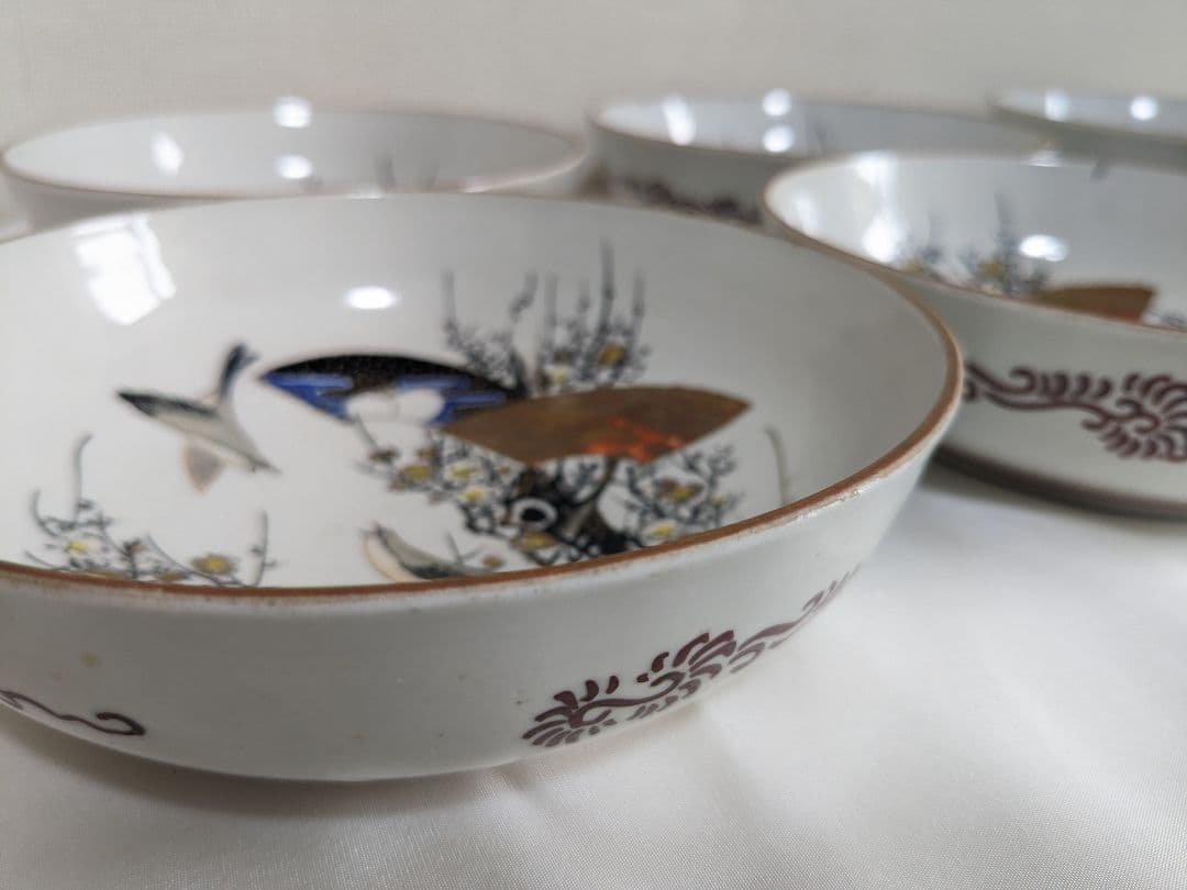 【希少】 九谷焼 井出製 金彩 花鳥風月 古食器 お皿 6枚