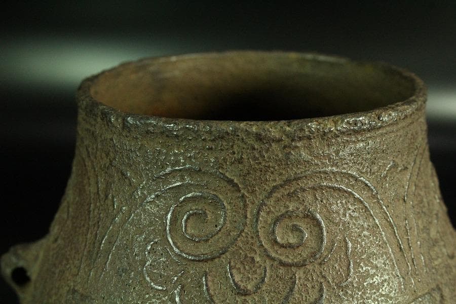 茶道具 饕餮紋 釜 古作 時代物(K-A822)