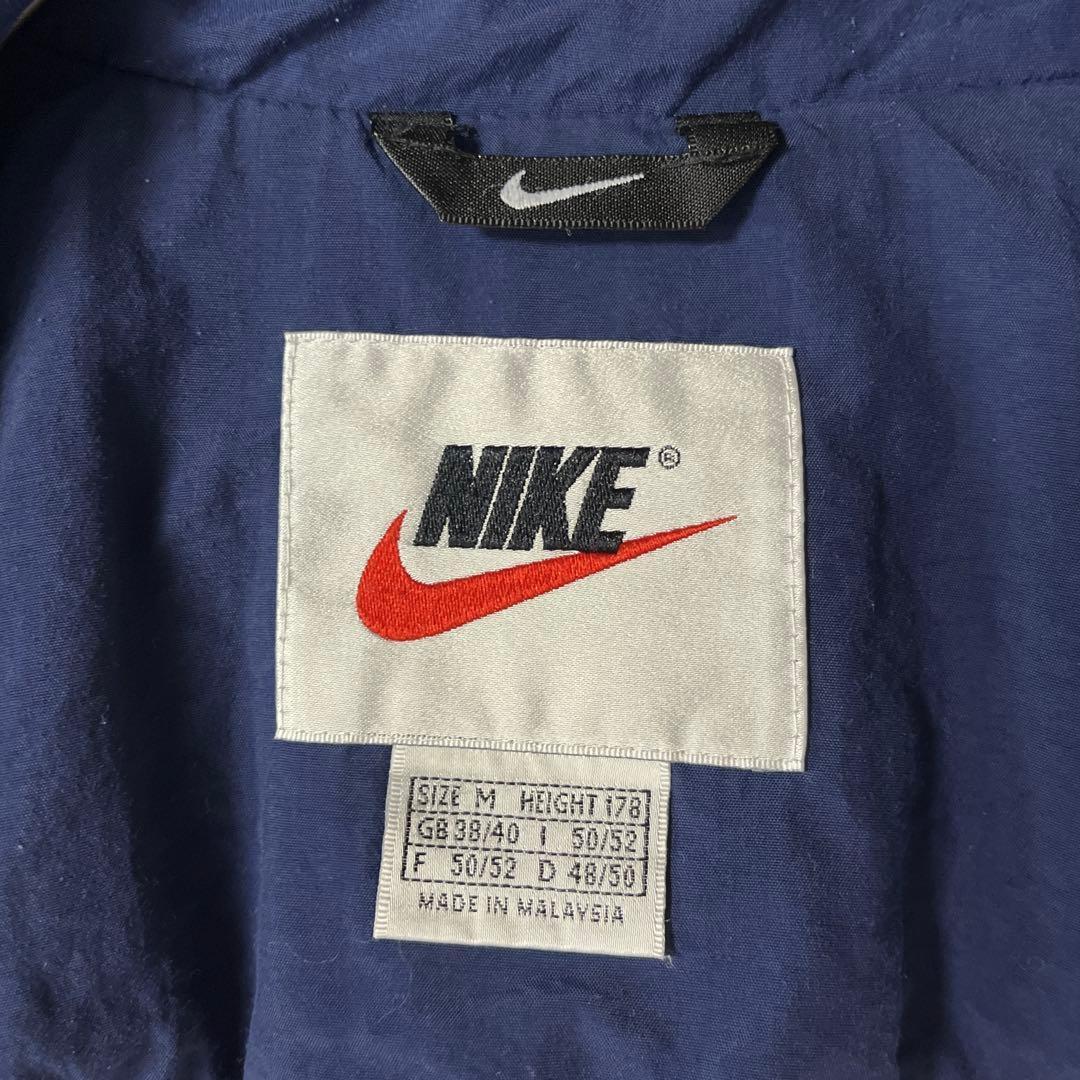 90s NIKE ナイキ ナイロンジャケット 銀タグ ビッグロゴ 紺白 刺繍 M