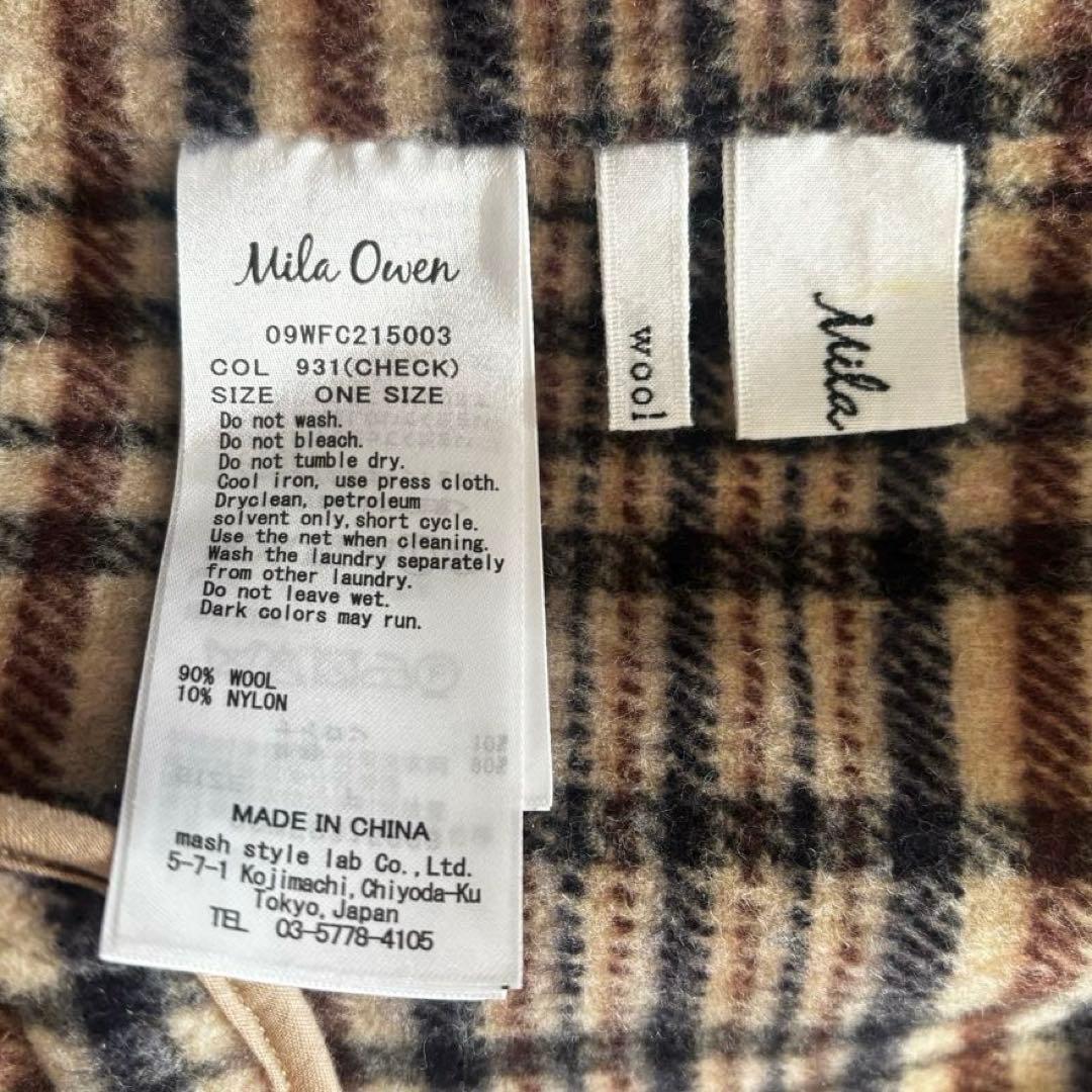 Mila Owen フラップポケットハーフ丈コクーン接結コート チェック柄