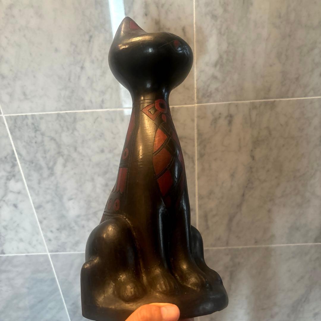 メキシコビンテージ　タトゥーのような美しい幾何学模様の猫陶器オブジェ
