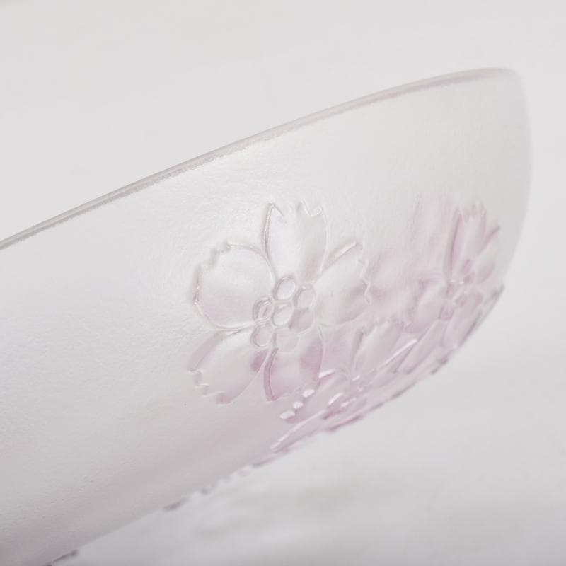 ガラス工芸　荒木良忠作　桜刻　皿　共布共箱　C　9100