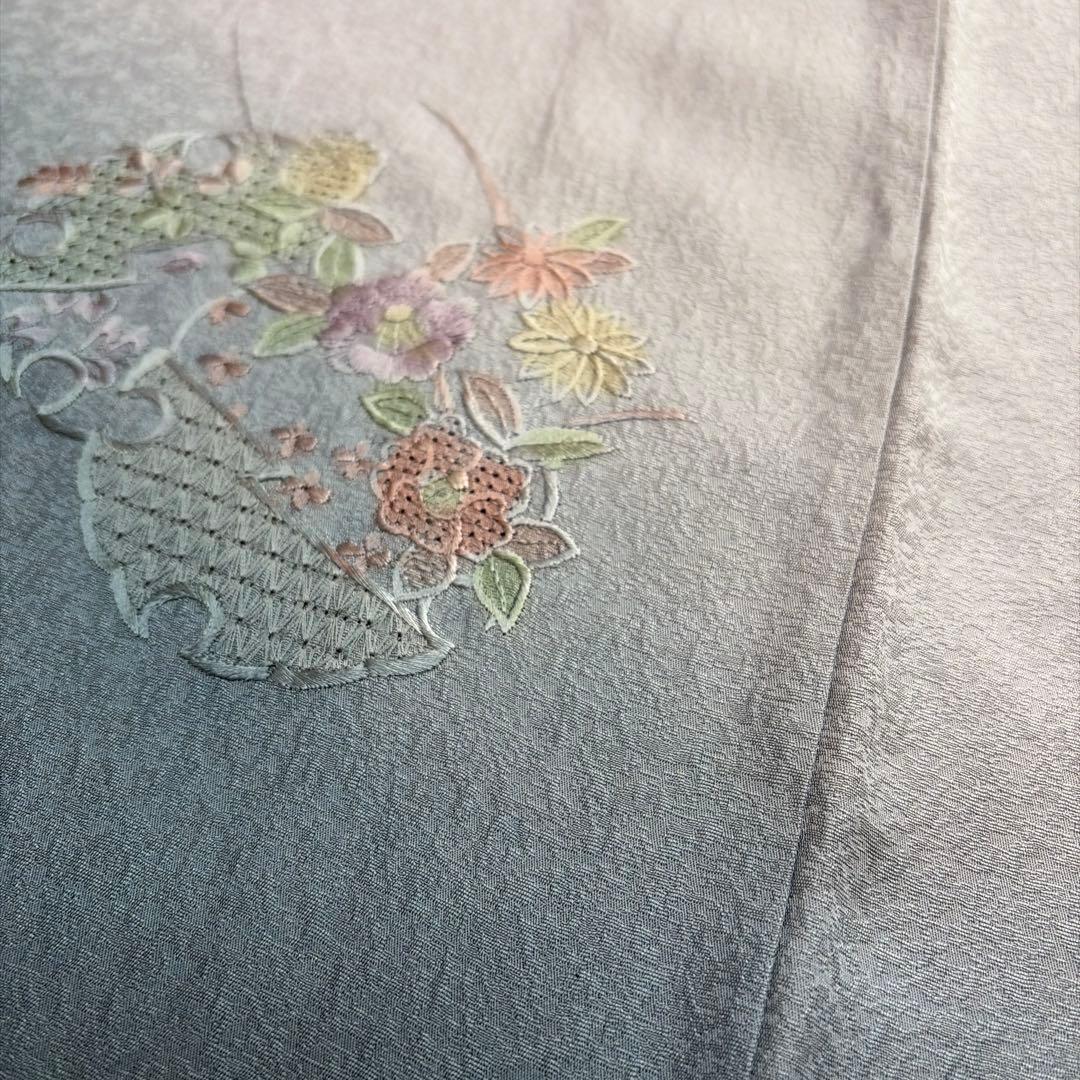 ■E535■美品■正絹■秘色色　汕頭刺繍　全刺繍柄　袷　訪問着■丈169　裄67