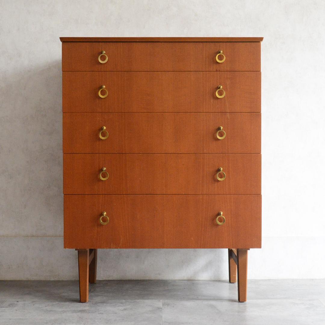 イギリスヴィンテージ ミッドセンチュリー チーク 5段チェスト 北欧家具 タンス