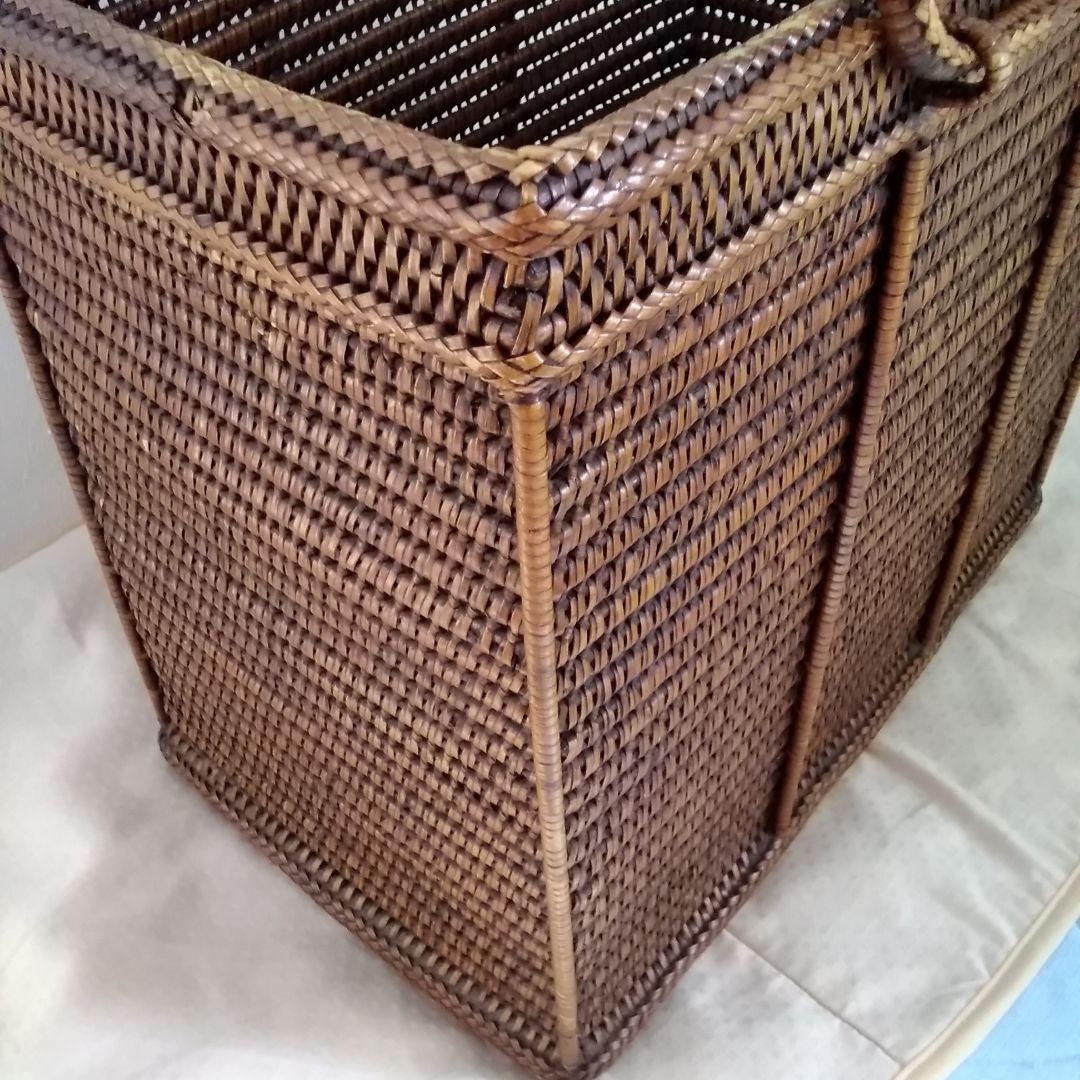 年代不明！両ハンドルかご！籐籠竹籠 竹細工 竹編みカゴ 小物入れ！経年美品！