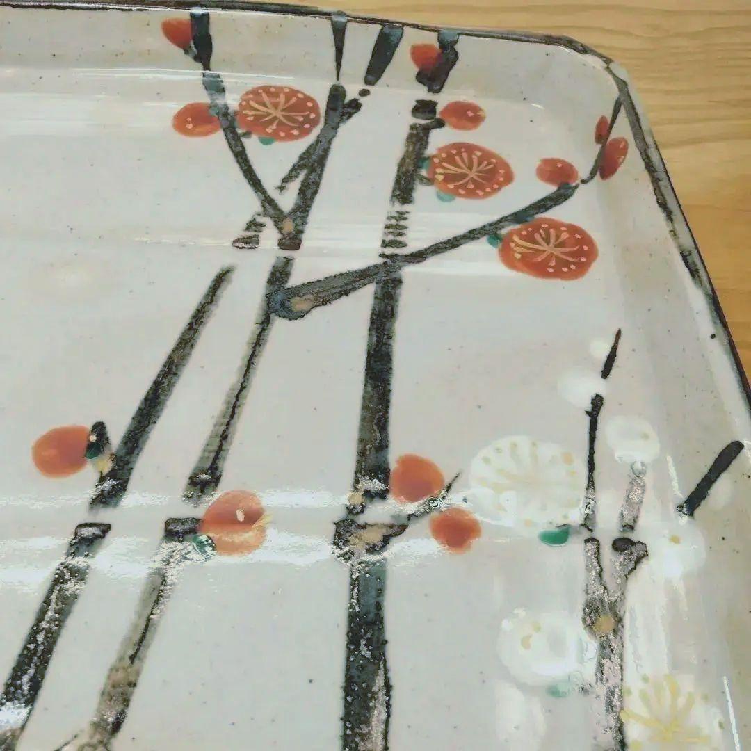 ☆ 人間国宝 加藤卓男 紅白梅四方皿