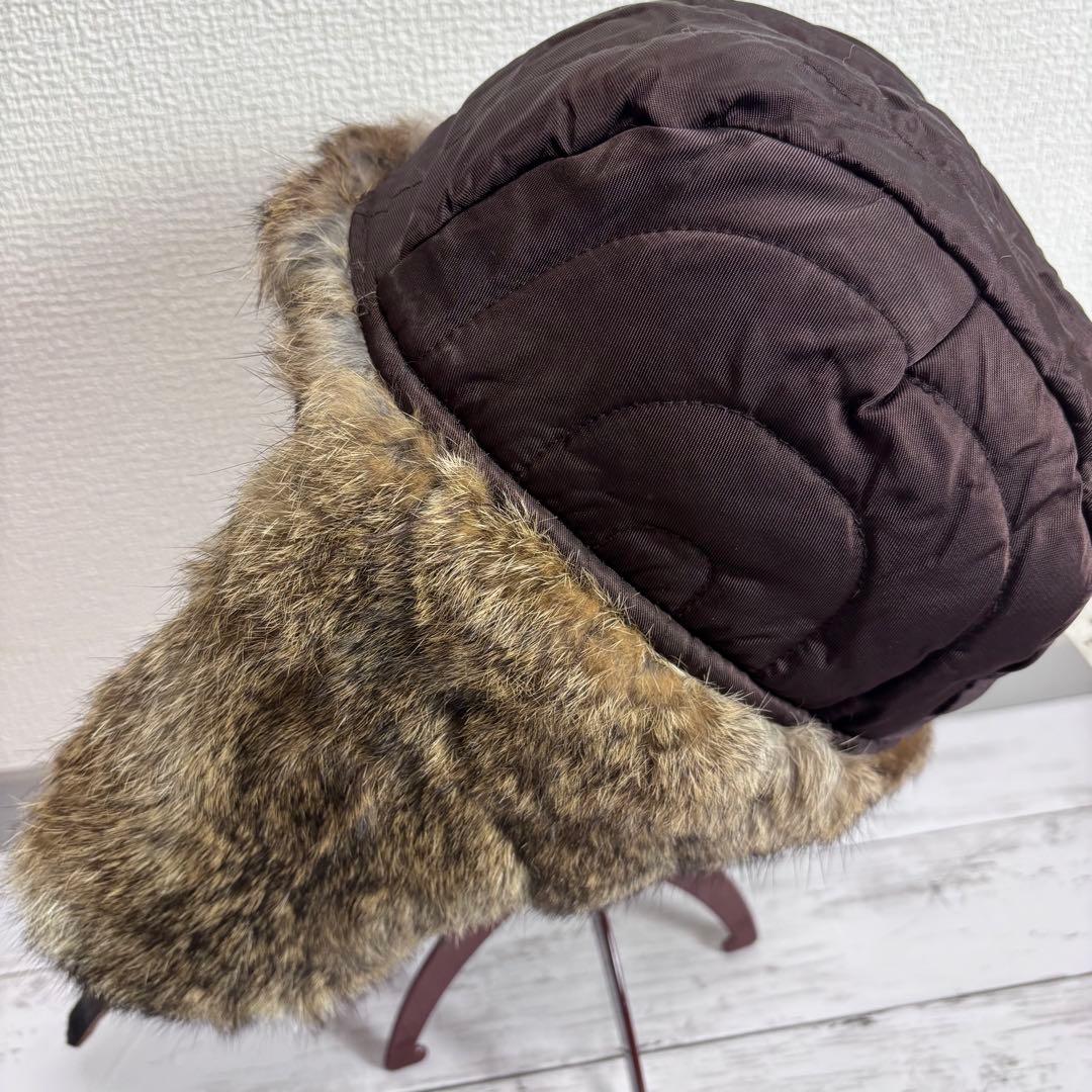 本革 フライトキャップ 60 ブラウン ゴートスキン ラビットファー 耳当て付き