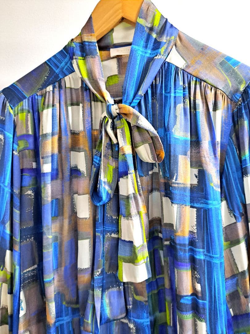 Ballsey スタックチェックプリントワイドボウタイブラウス トゥモローランド