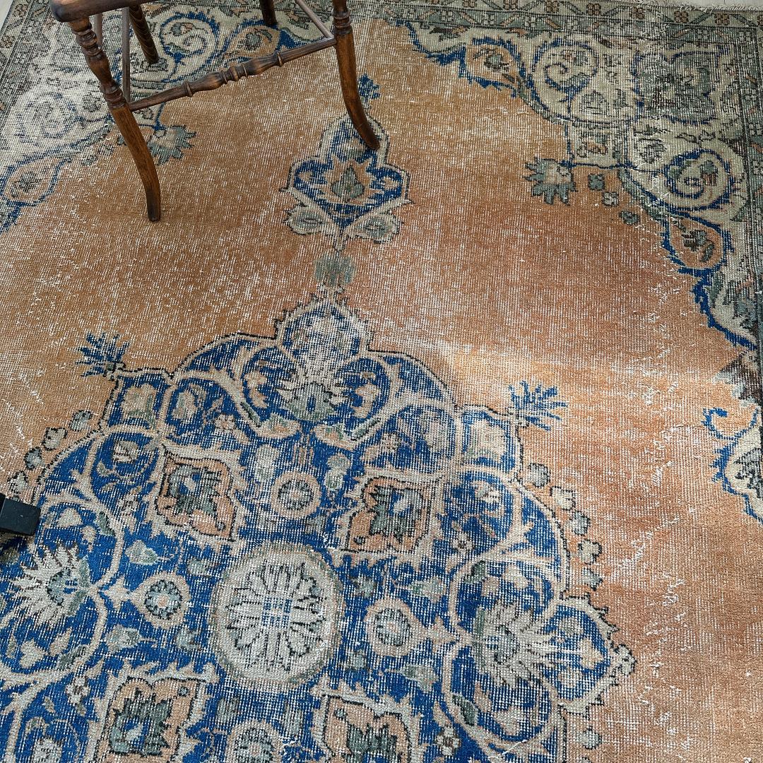 トルコ製ヴィンテージラグ992 超大判 レア キャメル オレンジ ネイビー